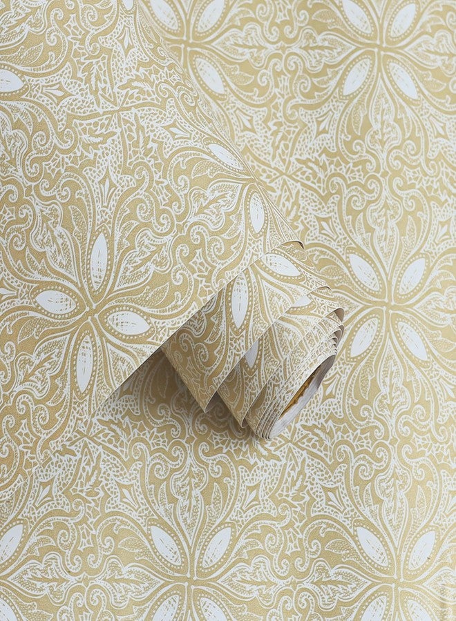 HOMEMATES Self-Adhesive Wallpaper Waterproof Old Furniture Vinyl Stickers Wooden Door Wardrobe Desktop PVC Wall Papers 45 X 304 CM- (Golden Flowers) - Image 1